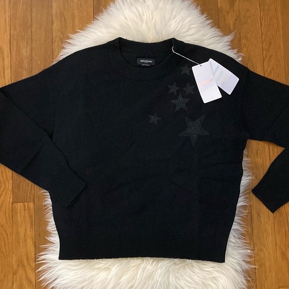 Zadig & Voltaire Cashmere-Wool Gaby Strass Stars Oversized Sweater - Picture 1 of 15